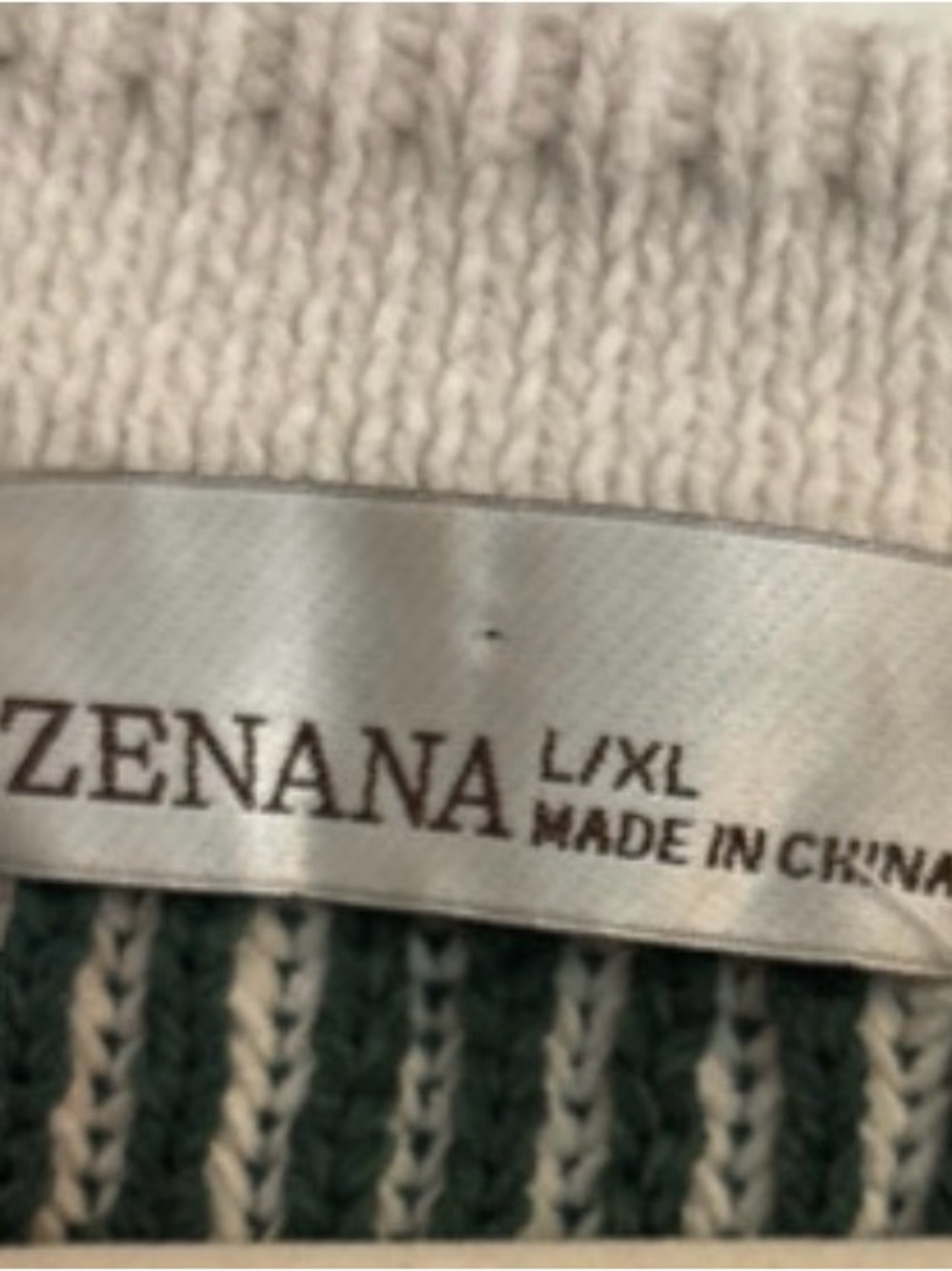 Zenana Outfitters Green and Cream Striped Crewneck Sweater